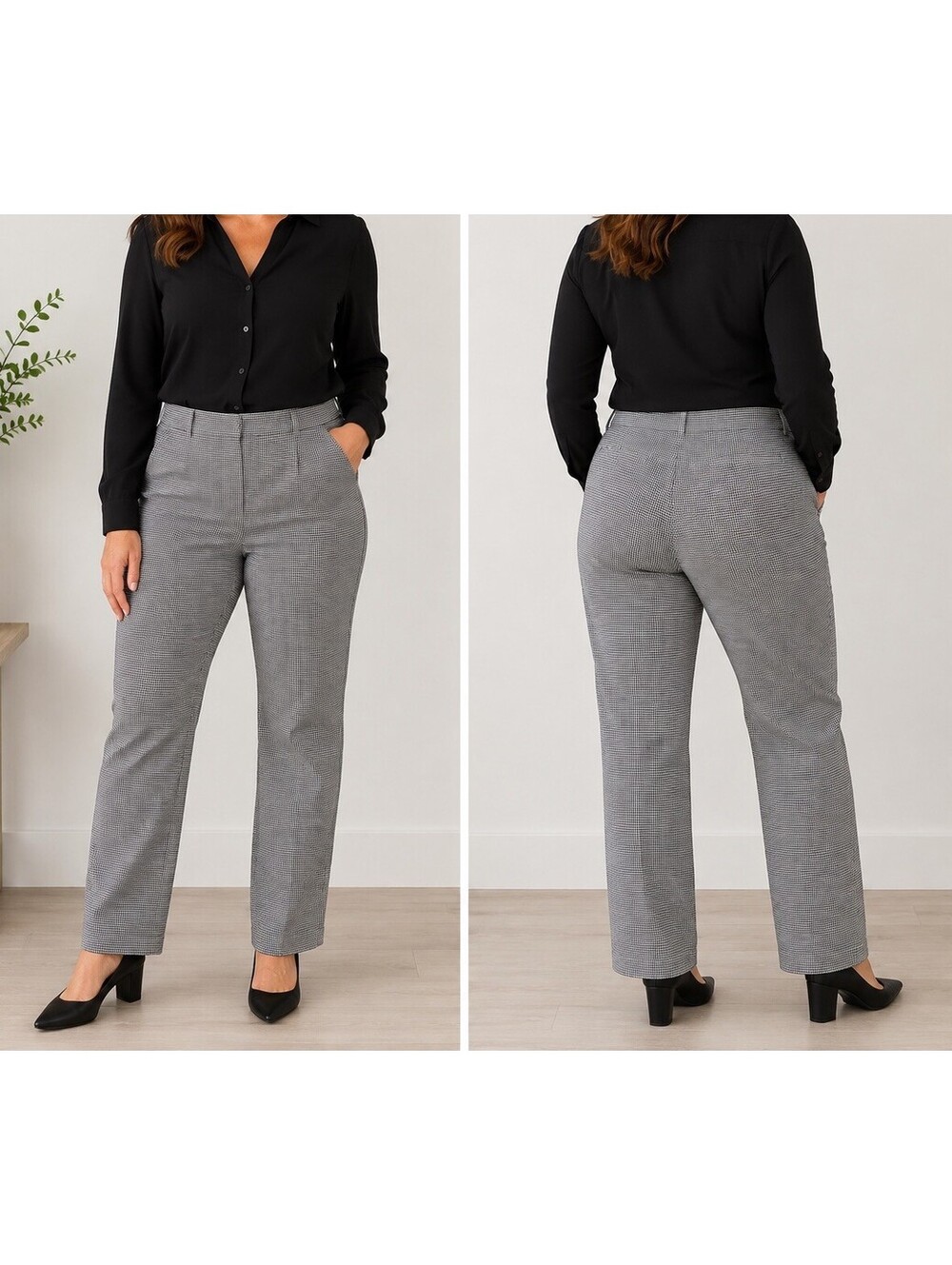 Talbots Stretch Black White Gingham Check Straight Leg Pants Cotton Preppy 4